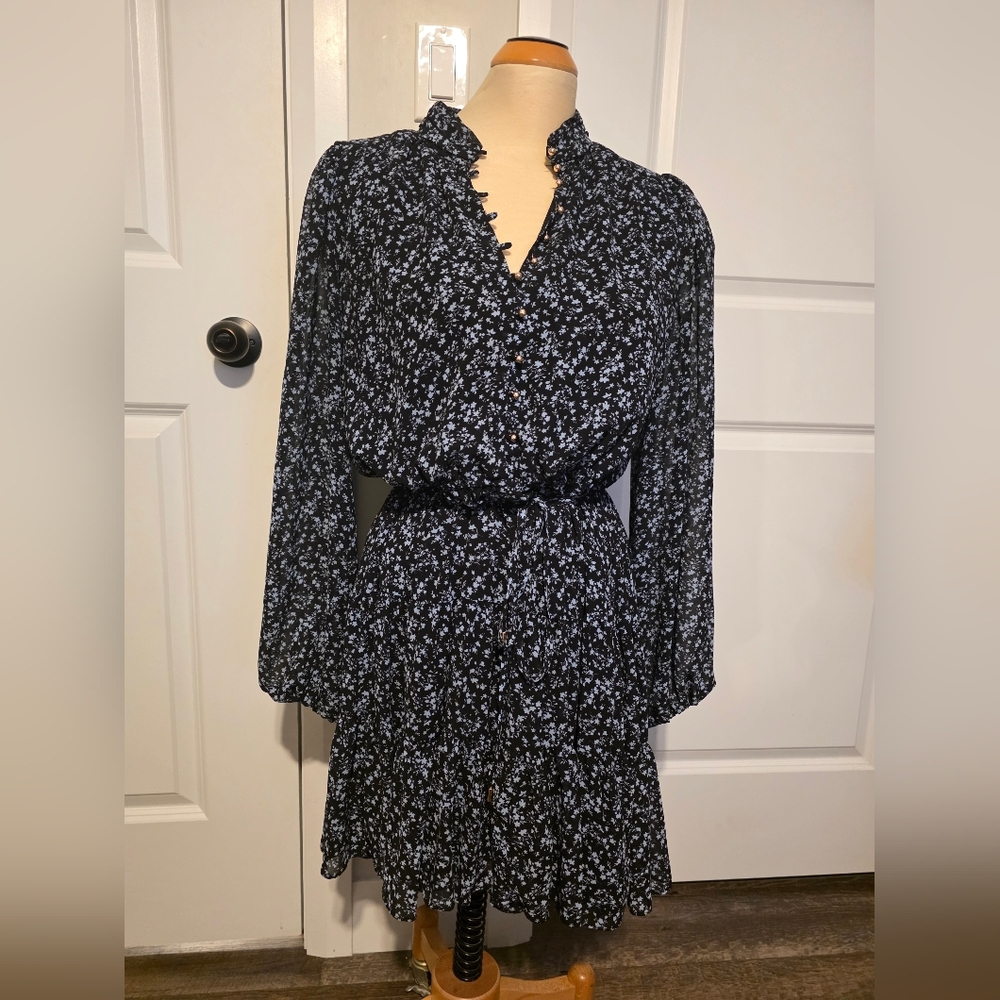 Ever New Black and Light Blue Floral Long Sleeve Mini Dress